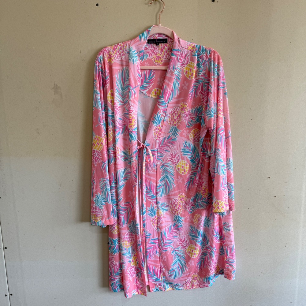 Simply Southern Robe Small S Pink Pineapple Tropical Pajama Loungewear Cozy